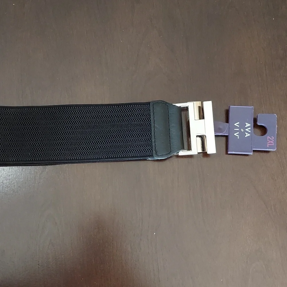Ava & Viv Black Elasticized Belt w/ Silvertone Interlocking Closure Size 2X NWT - Picture 13 of 16